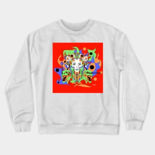 techno monster in woman mask in the robot warfare ecopop art Crewneck Sweatshirt